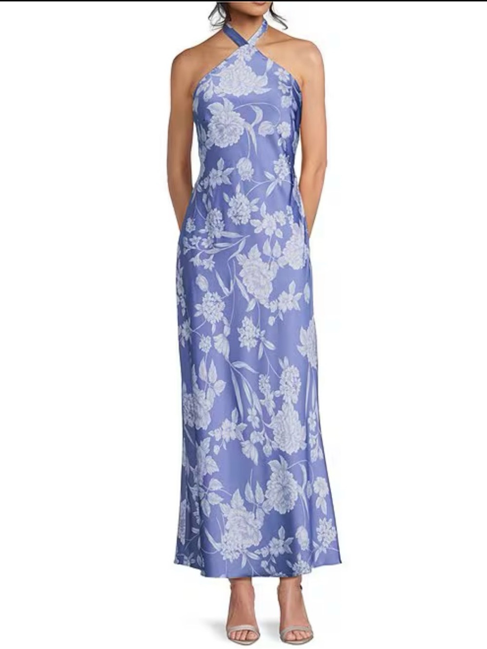 B Darlin Periwinkle Blue Floral Halter Maxi Dress Size 7/8 Wedding Guest NWT